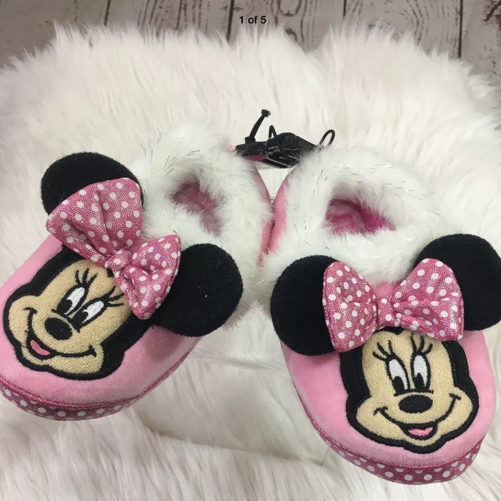 NEW Toddler Disney Minnie Mouse Slippers Pink 9-10